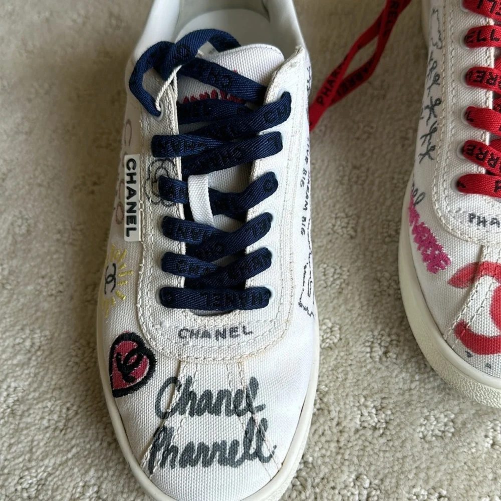 Chanel Pharrell Canvas Capsule Sneakers White Graffiti
